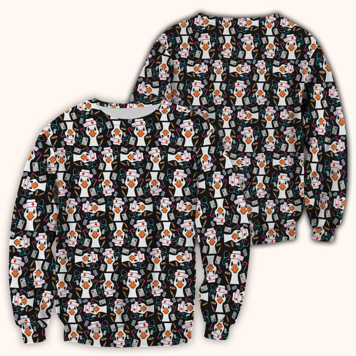 Duck Wearing Hat With Medical Tools Nurse Scrub Top