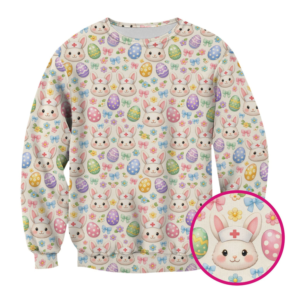 Cute Easter Nurse Bunny Egg Scrub Top, Breathable Fabrics Nursing Uniform