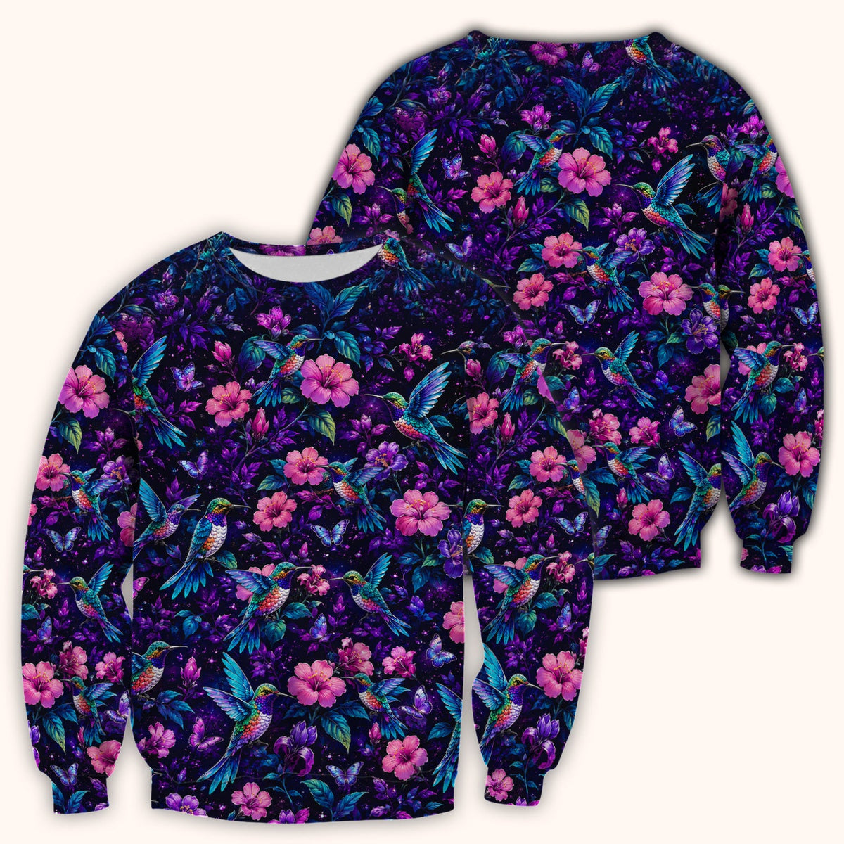 Vibrant Hummingbird Hibiscus Blossom Nurse Scrub Top