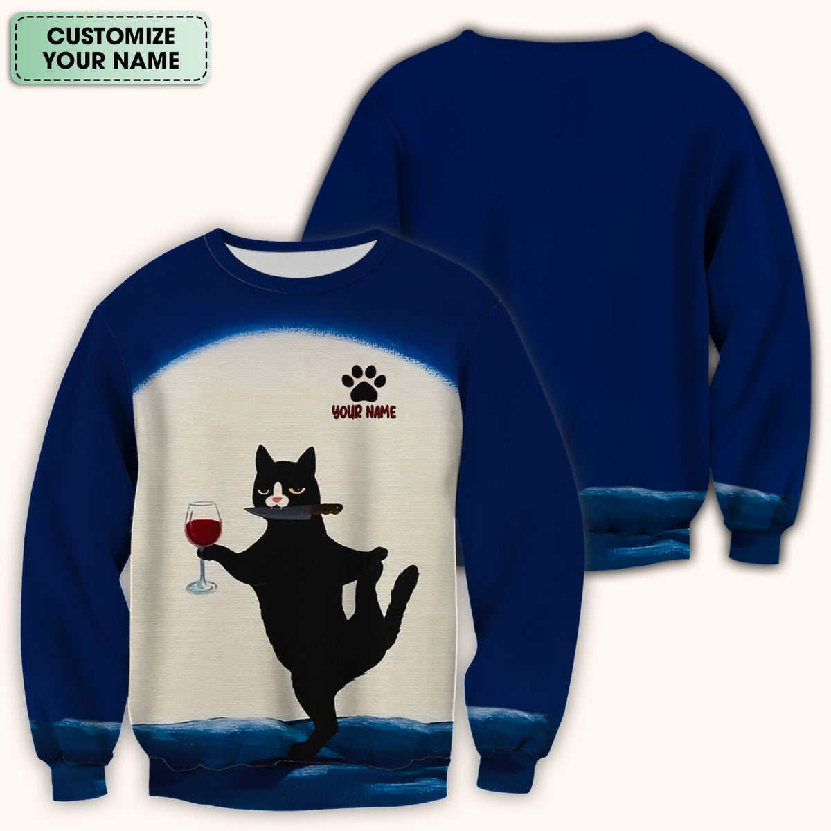 Personalized Cat Wine Glass Knife Nurse Scrub Top