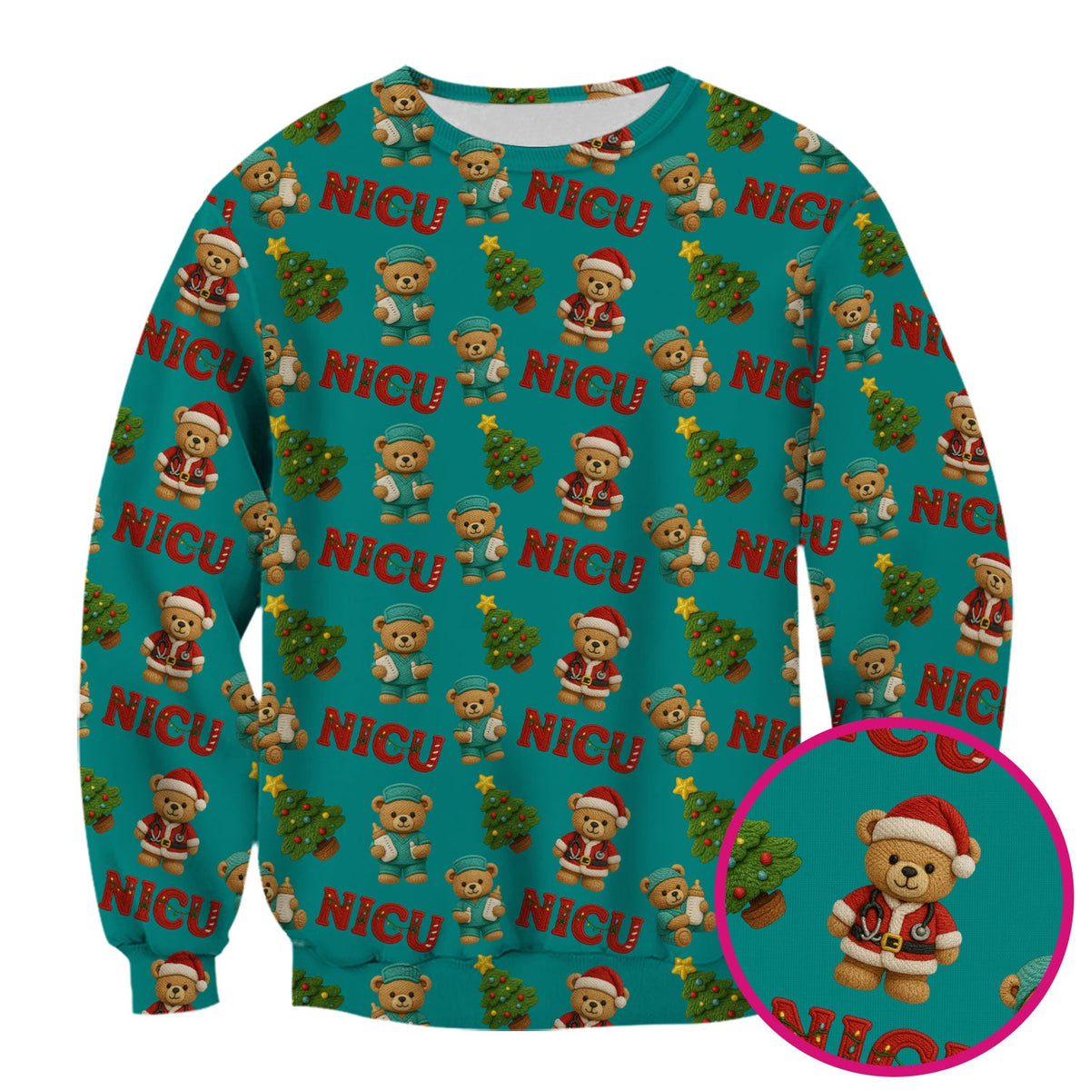 NICU Nurse Teddy Bear Scrub Top - Christmas Gift