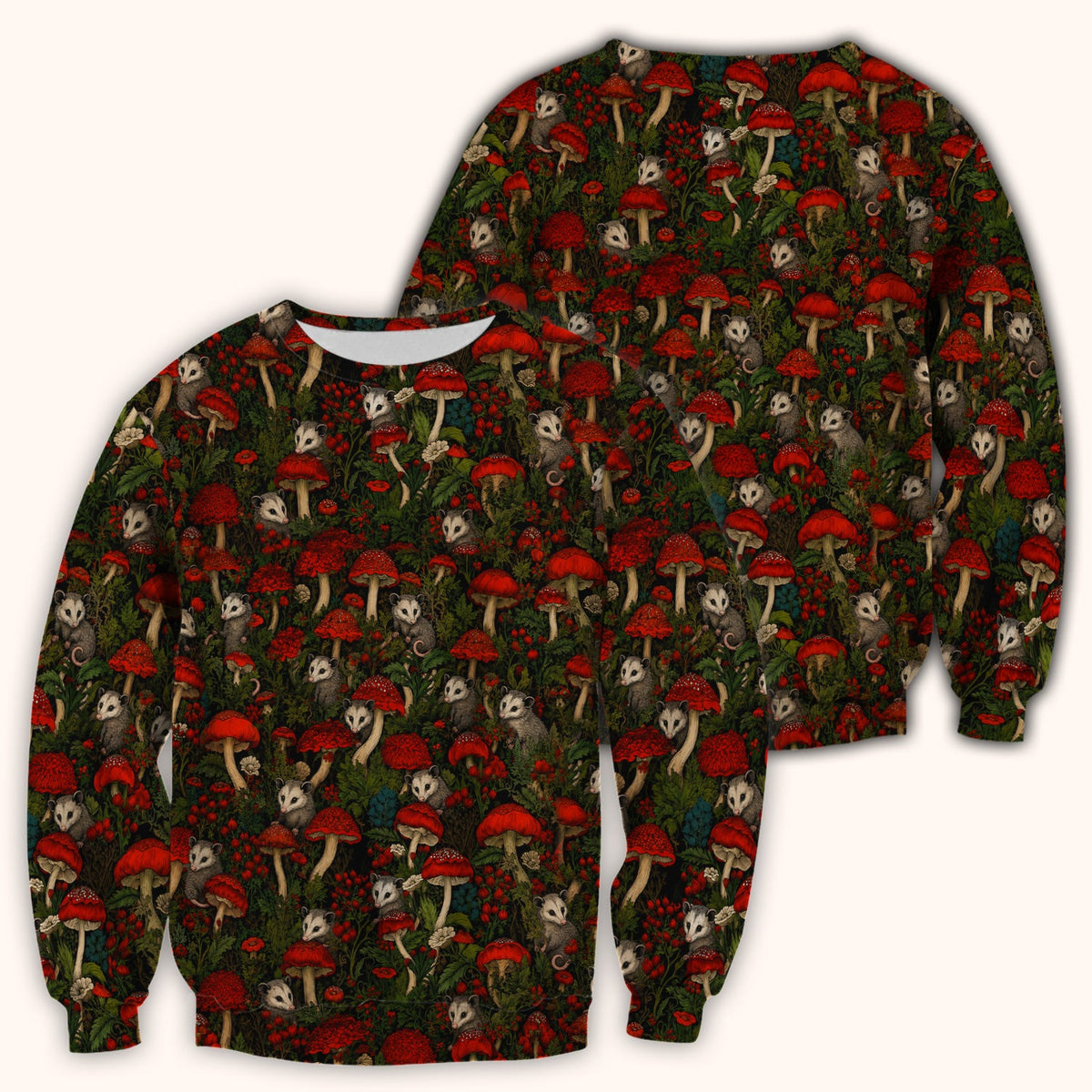 Woodland Opossum Red Mushroom Nurse Scrub Top