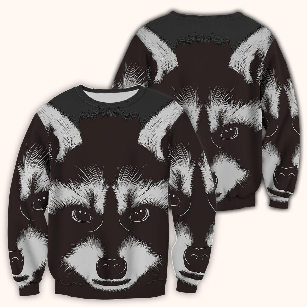 Black White Raccoon Face Nurse Scrub Top
