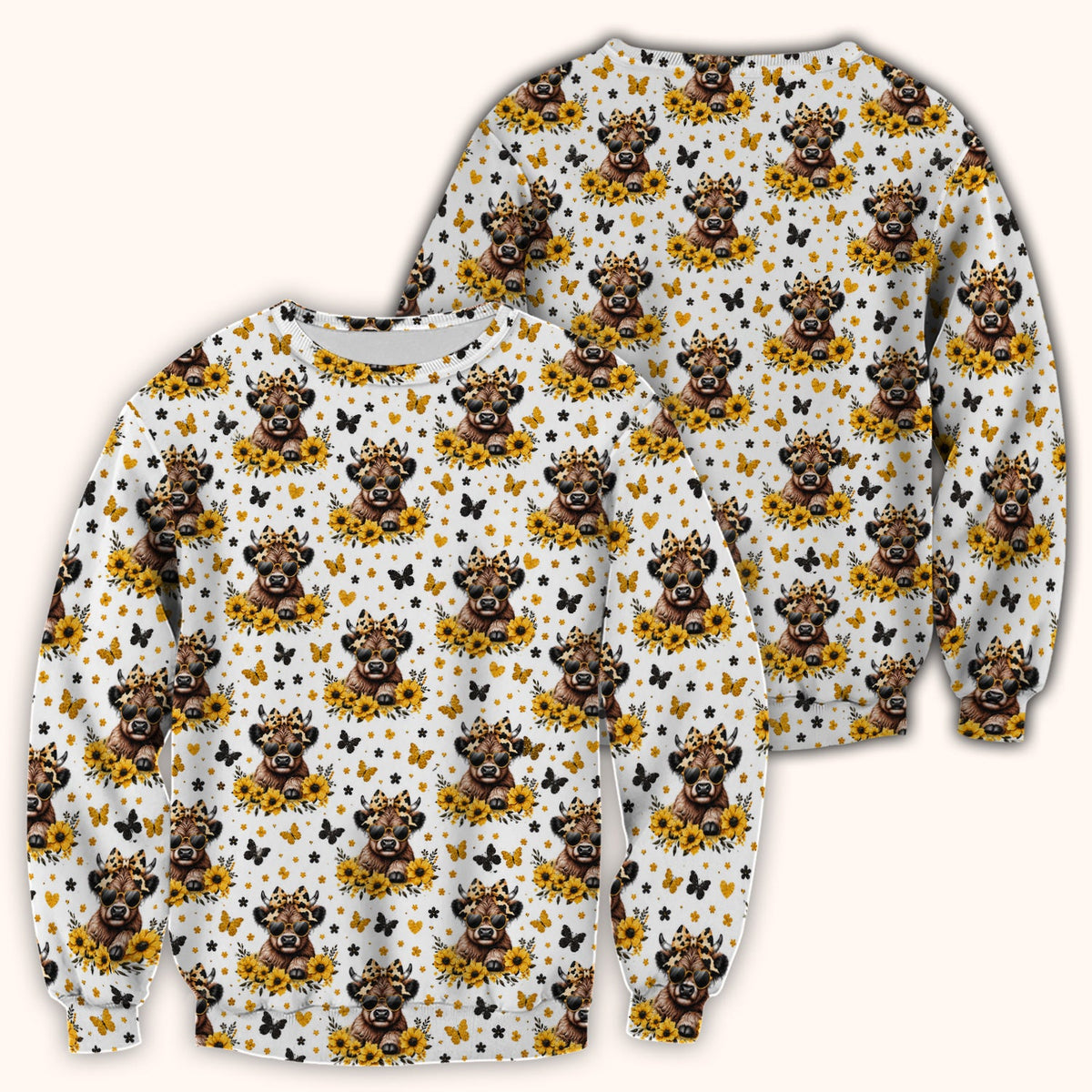 Sassy Highland Cow Sunflower Pattern Scrub Top, Comfortable Scrubs for Nurses