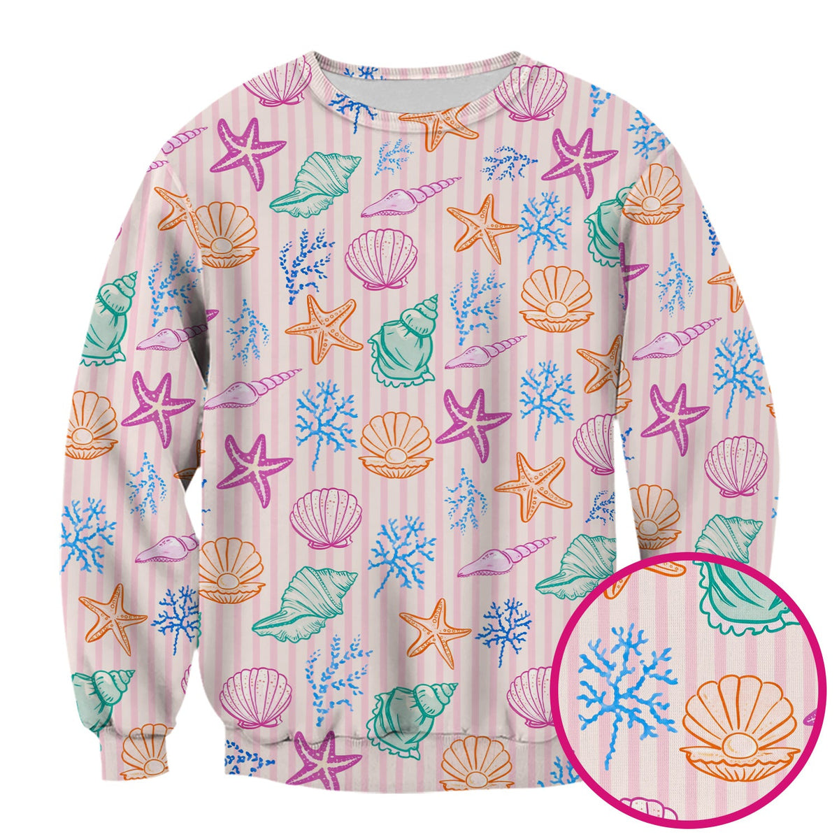 Colorful Seashell Starfish Ocean Stripe Nurse Scrub Top