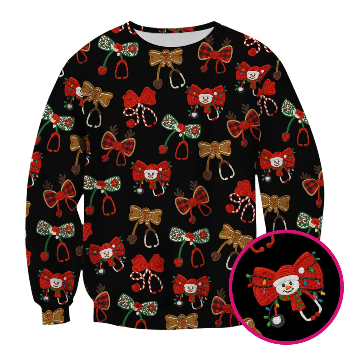 Christmas Stethoscope Bow Nurse Scrub Top