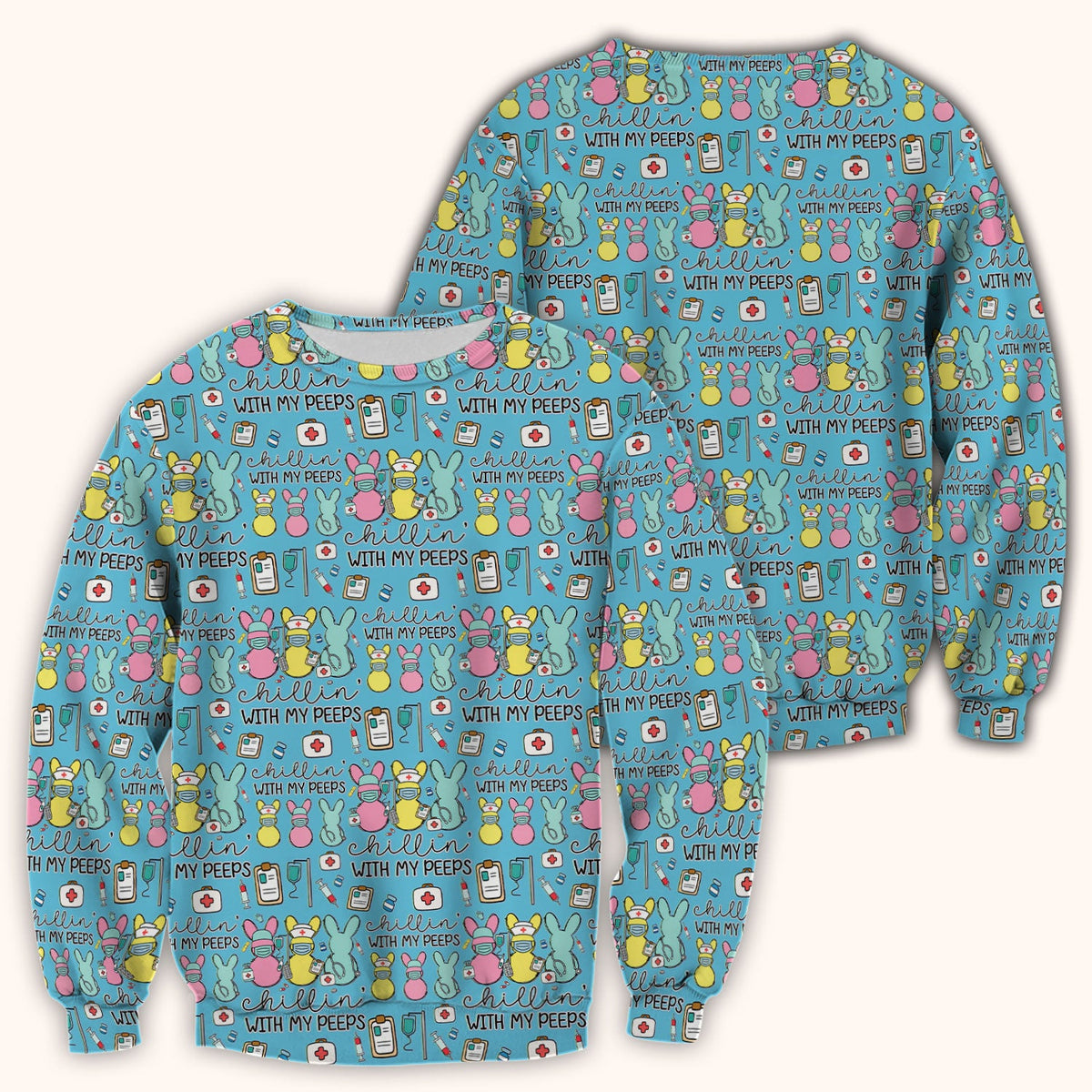 Bunny Nurse Chillin With My Peeps Scrub Top - Easter Gift
