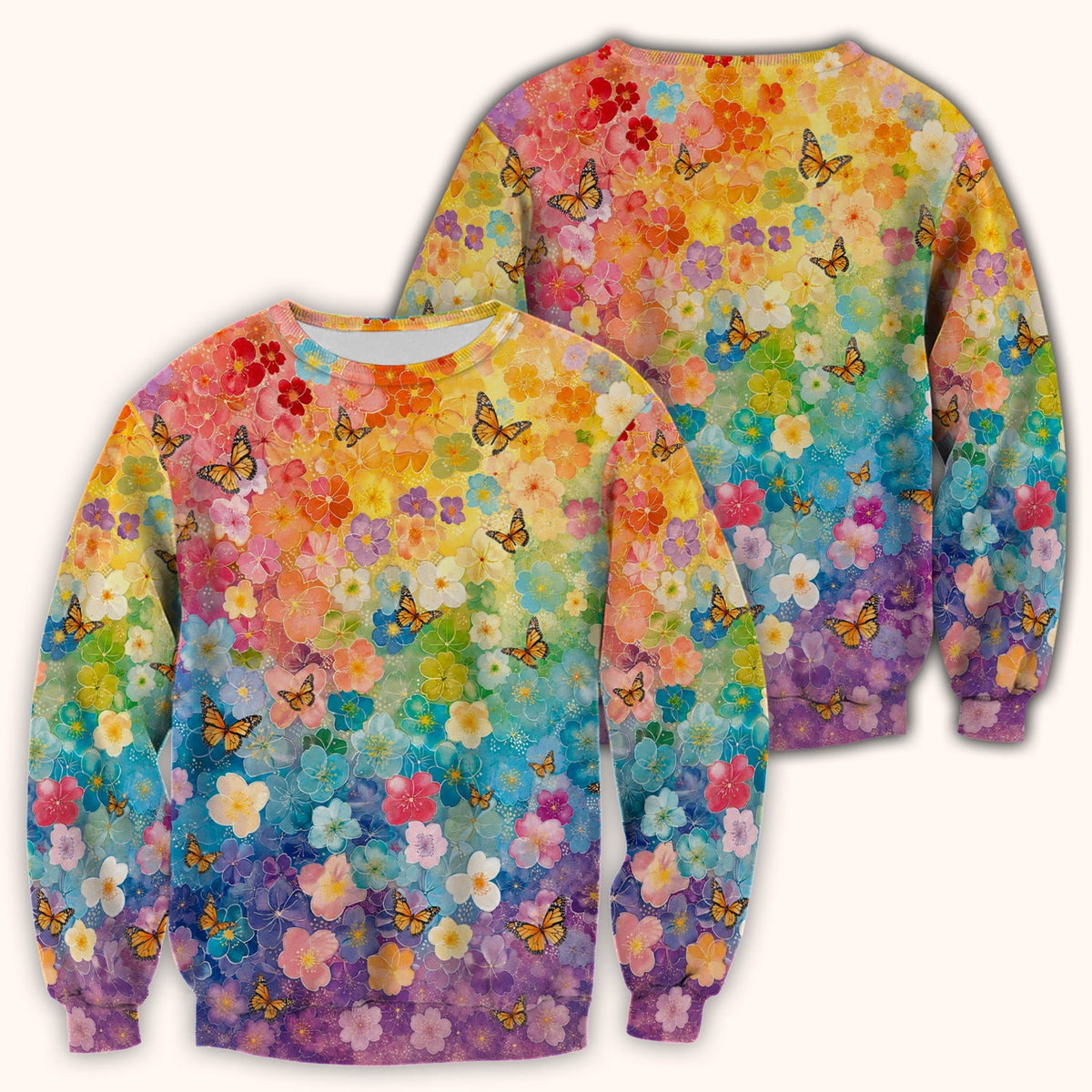 Rainbow Butterfly Floral Blossom Nurse Scrub Top
