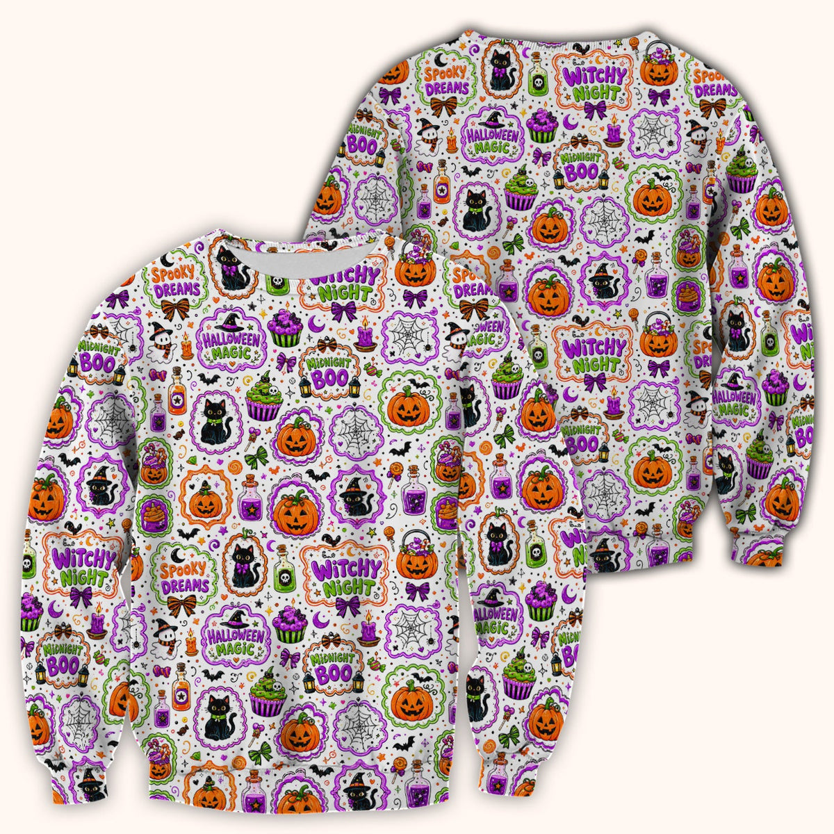 Halloween Black Cats Pumpkins Nurse Scrub Top