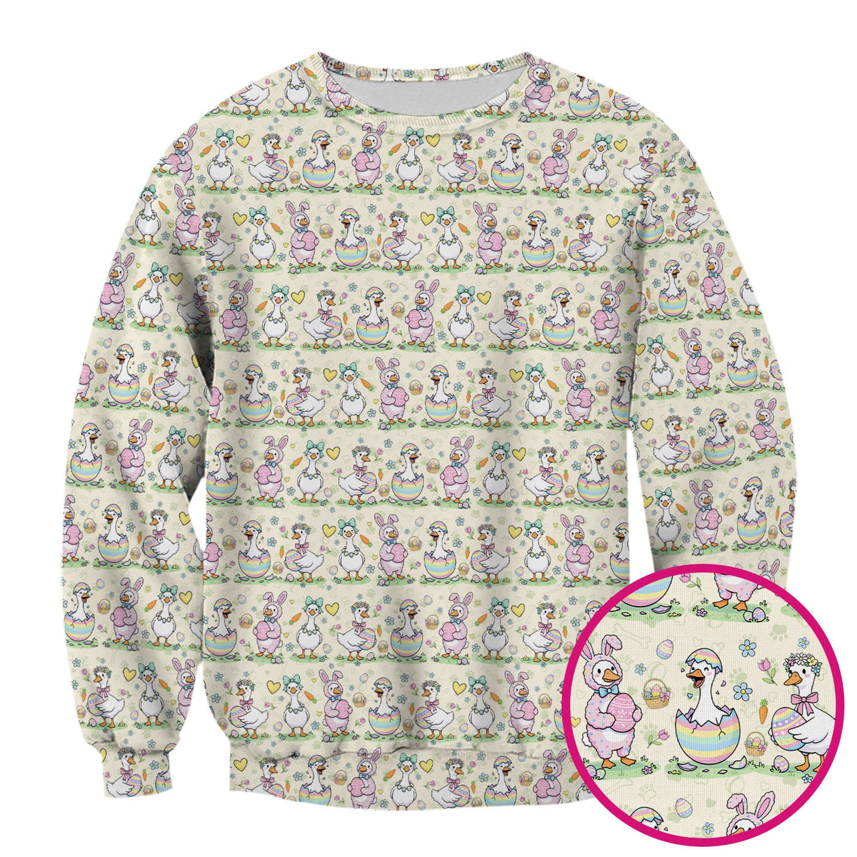 Pastel Easter Goose Bunny Egg Pattern Scrub Top, Comfortable Scrubs for Nurses