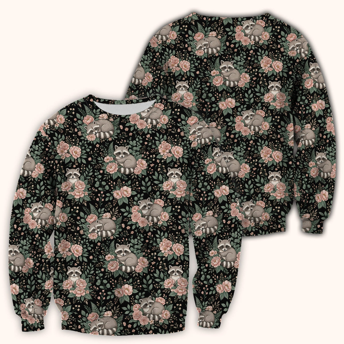 Sleeping Raccoon Rose Garden Nurse Scrub Top
