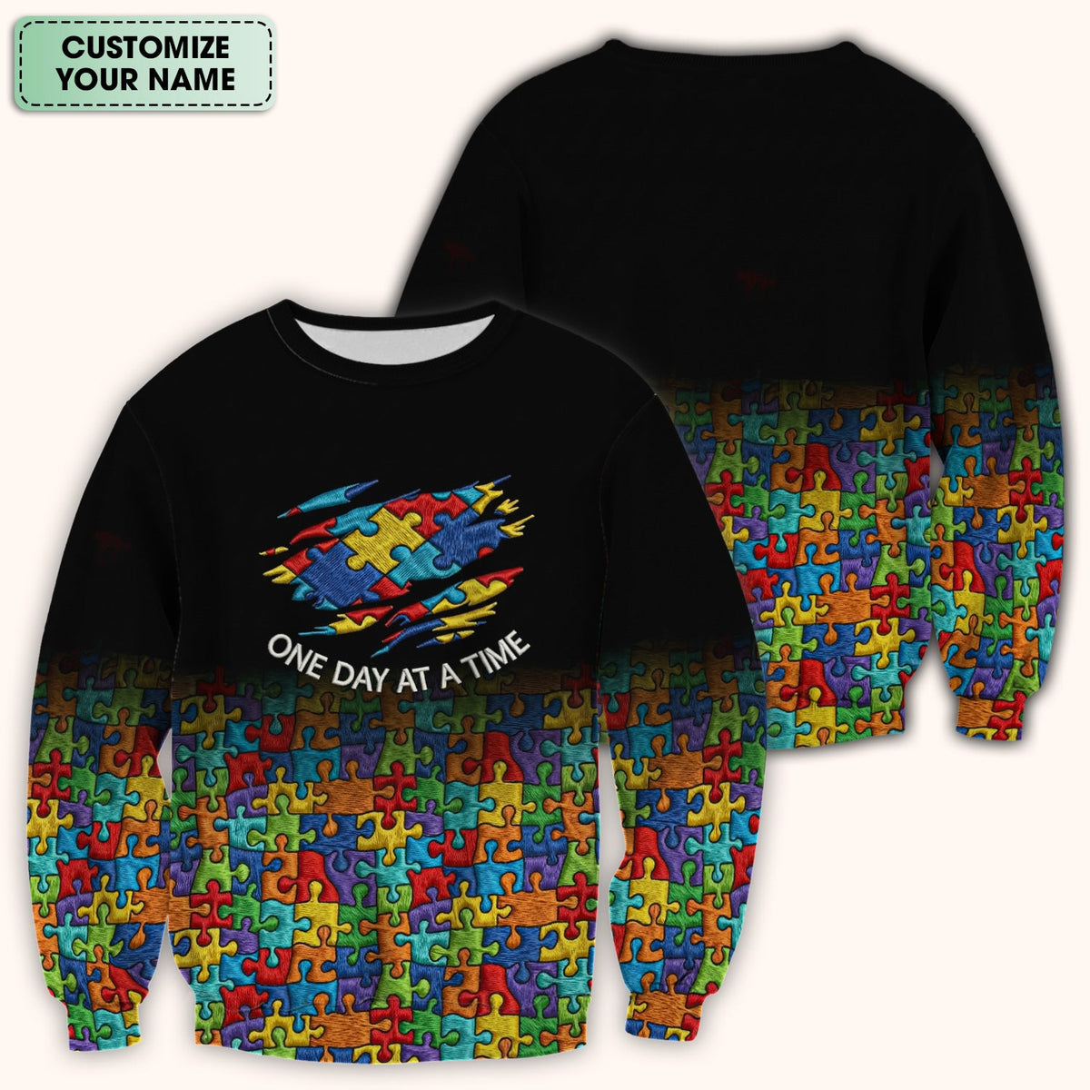 Personalized Autism Puzzle One Day At A Time Nurse Scrub Top