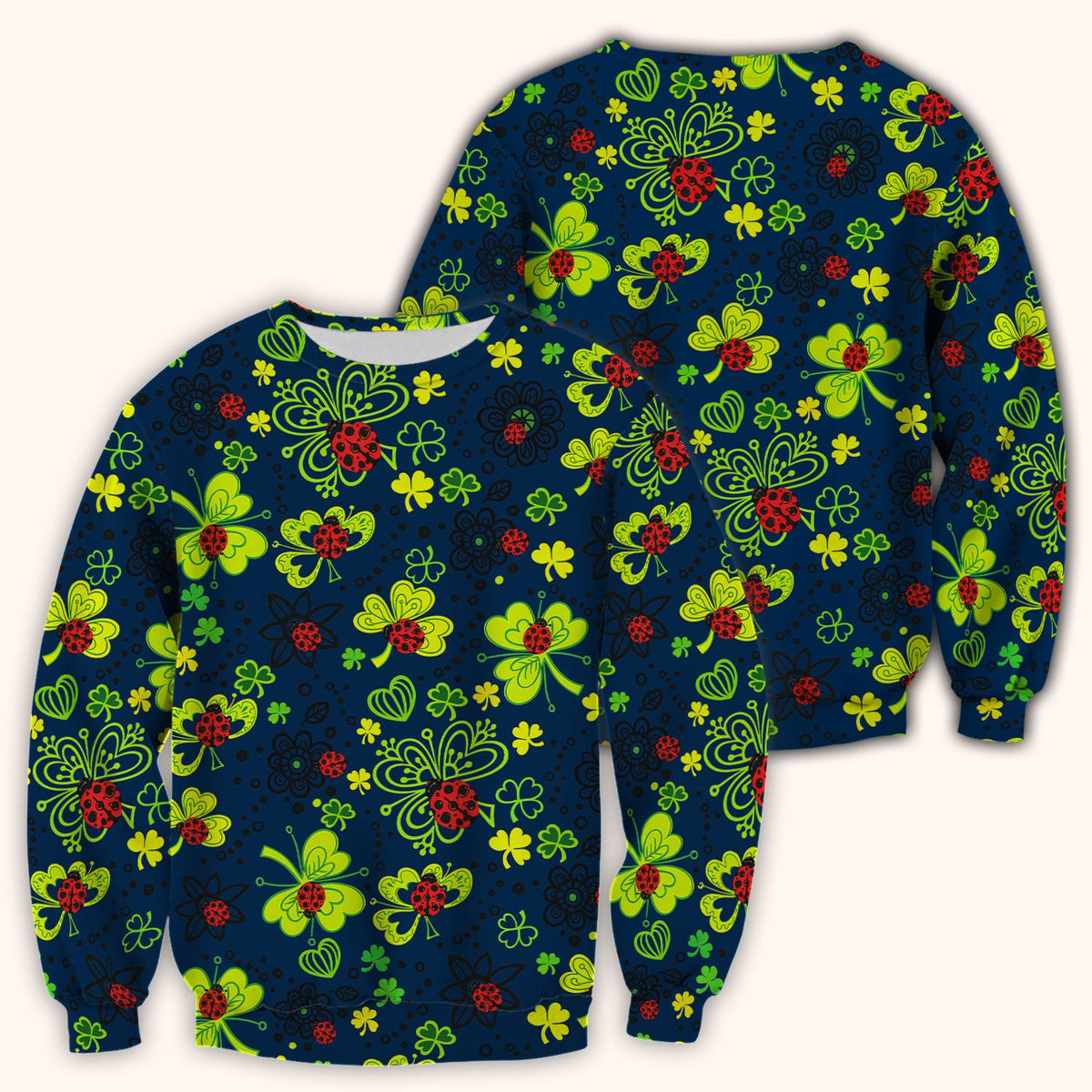 Ladybug Clover Floral Pattern Print Scrubs Nurses, Breathable Fabrics Nursing Uniform