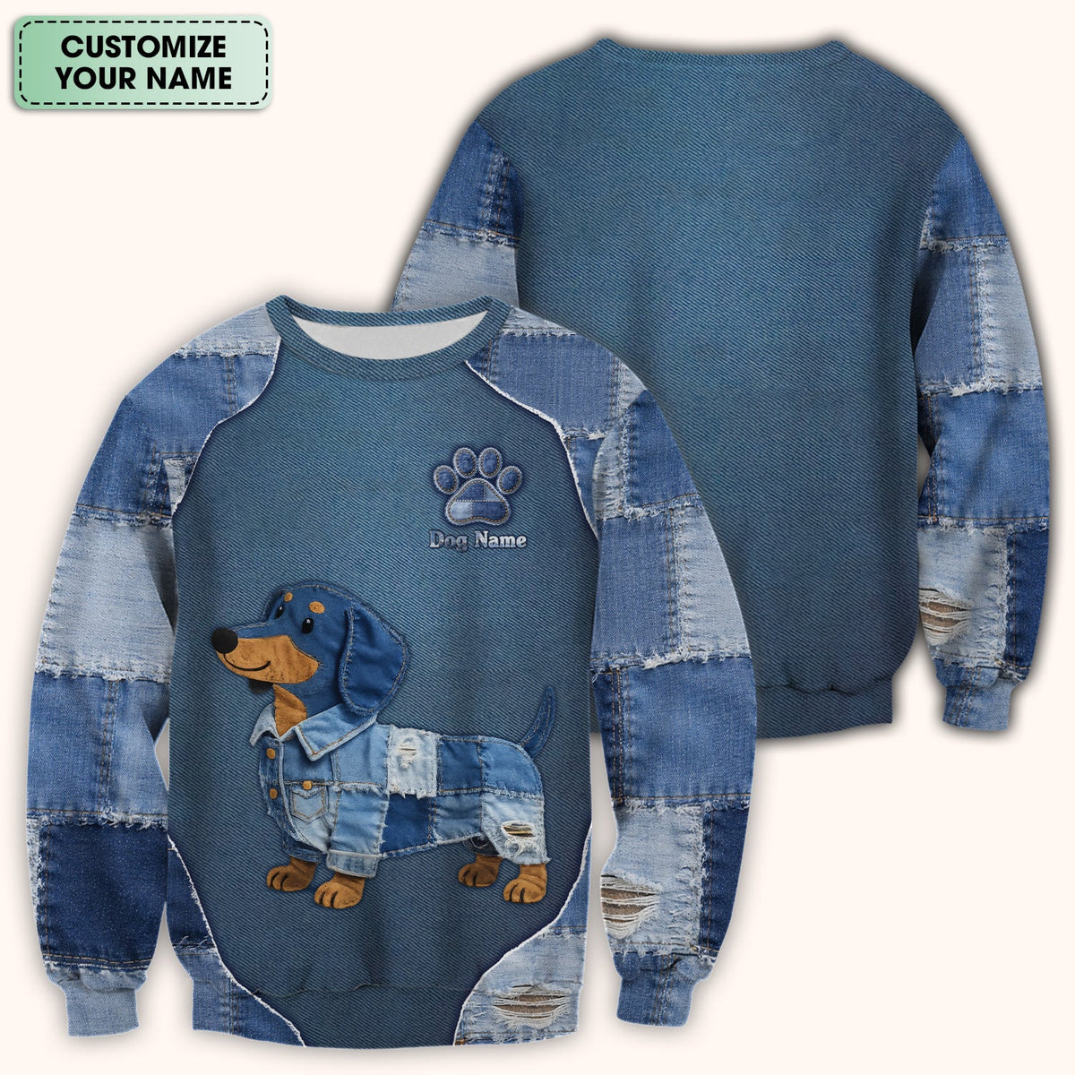 Personalized Denim Dachshund Nurse Scrub Top