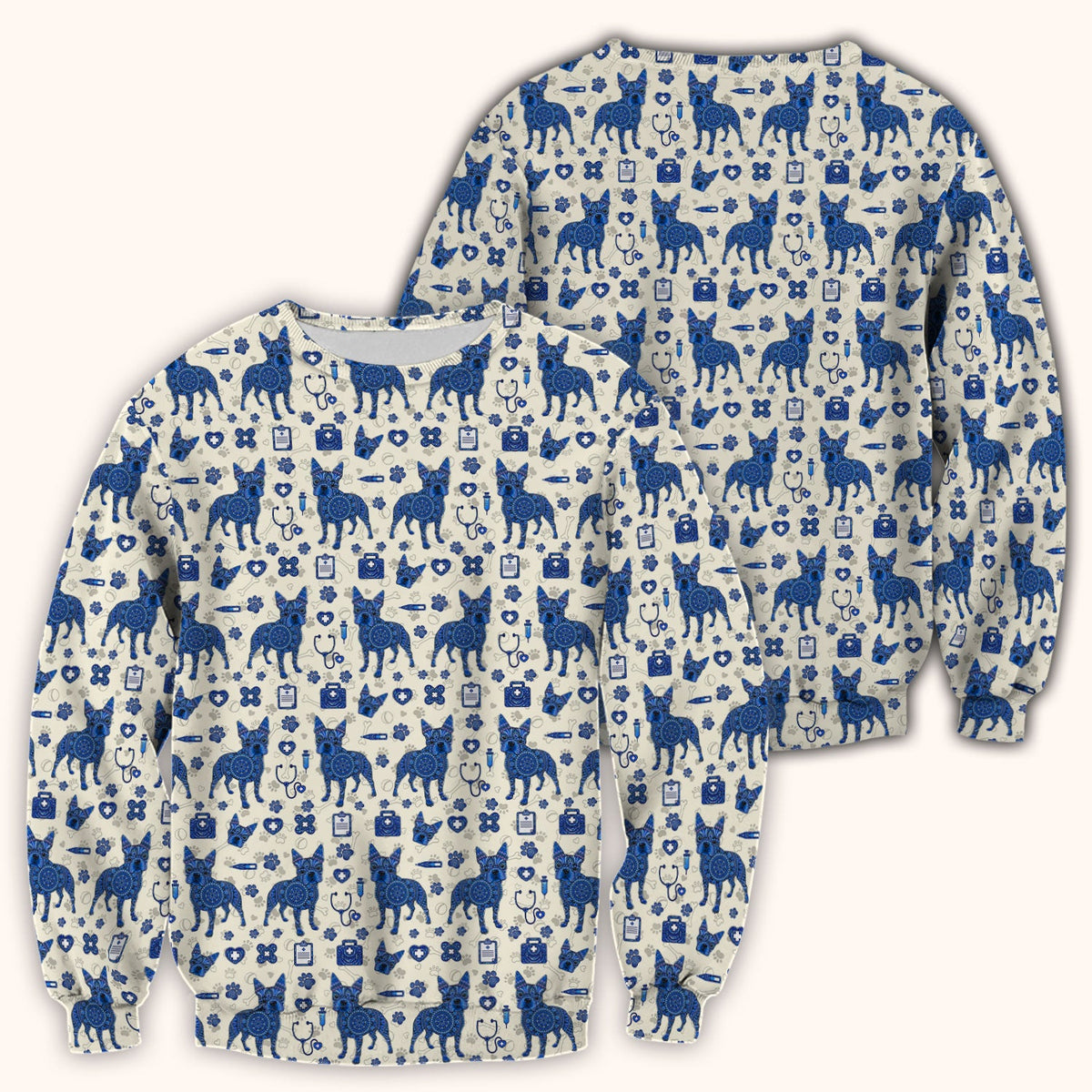 Blue Heeler Australian Cattle Dog Scrub Top, Australia Dot Art Pattern Shirt, Breathable Fabrics Nursing Uniform