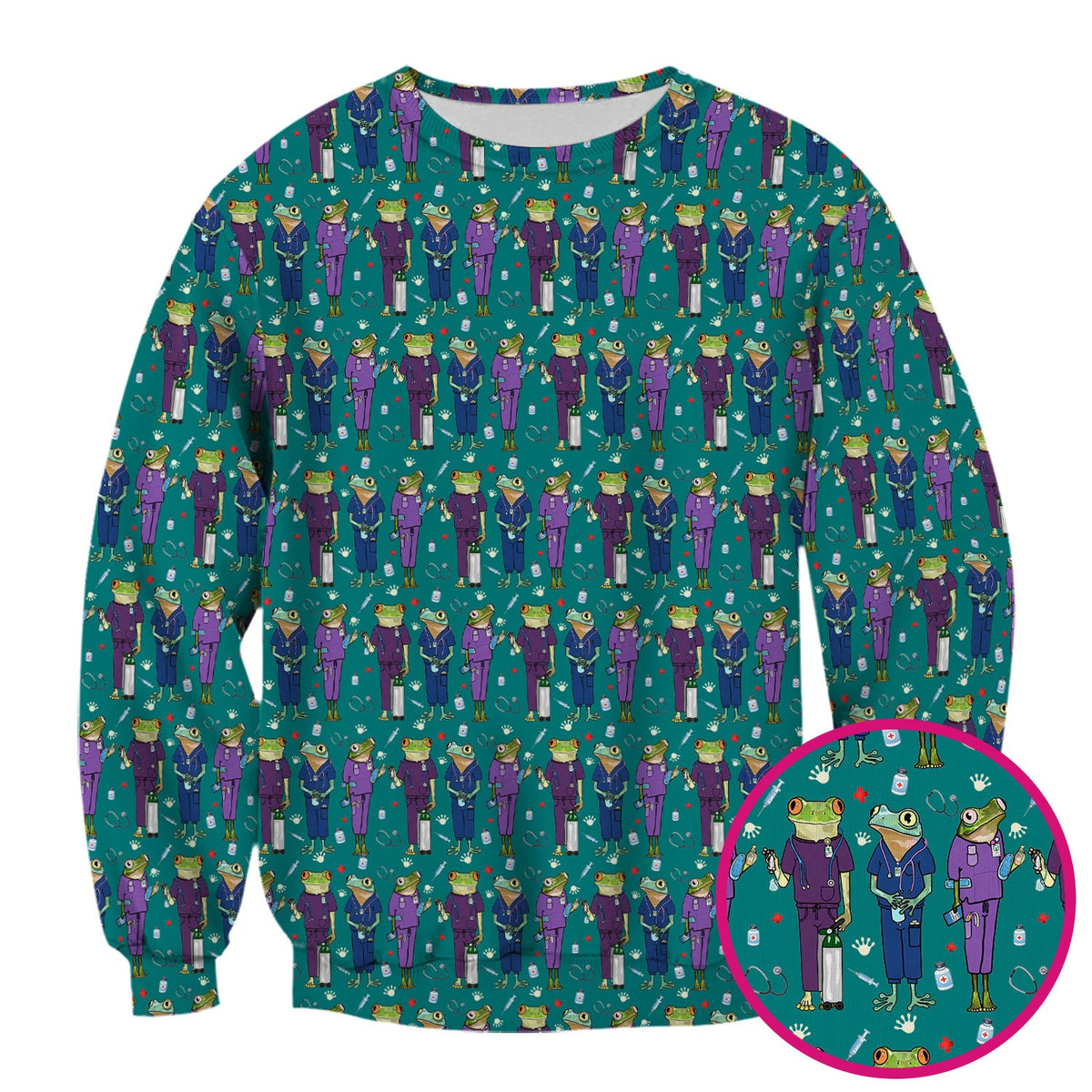 Frog Print Nurse Scrub Top