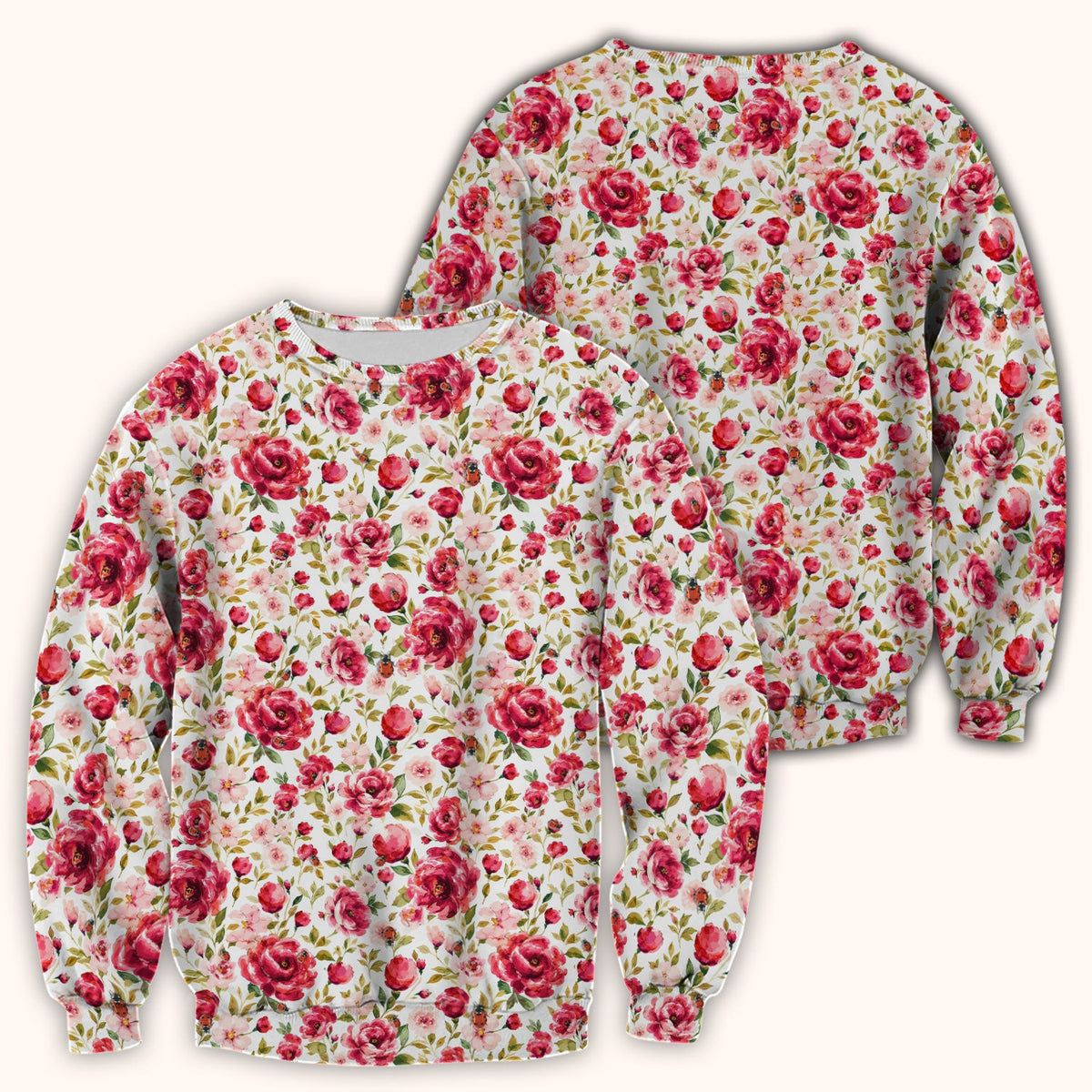 Pink Rose Ladybug Garden Pattern Scrub Top, Comfortable Scrubs for Nurses