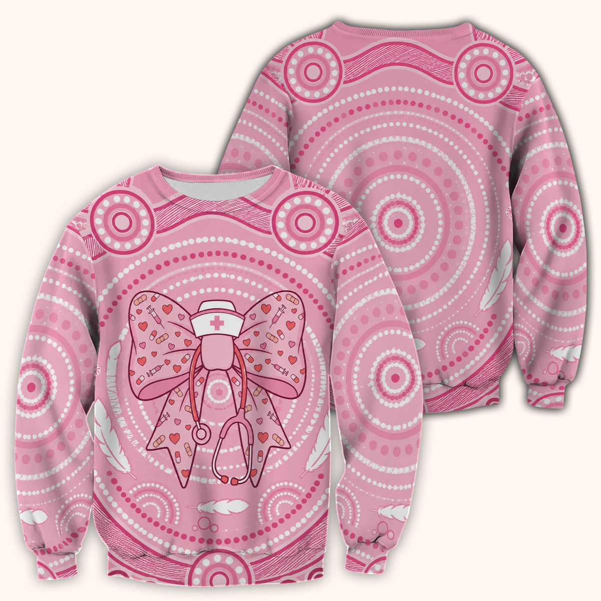 Pink Nurse Bow Stethoscope Scrub Top