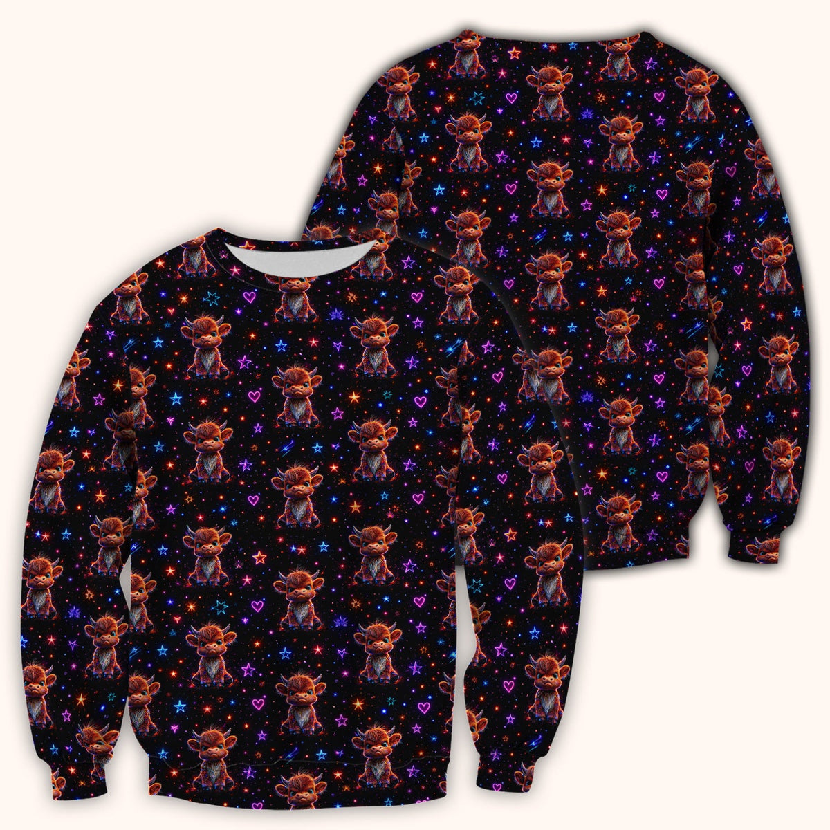 Neon Highland Cow Stars Nurse Scrub Top