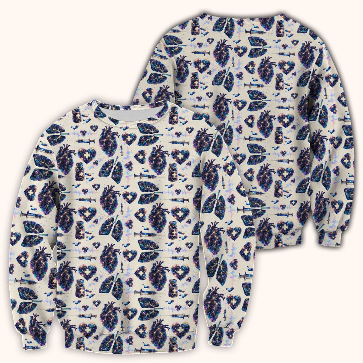 Galaxy Anatomical Heart Lung Syringe Nurse Scrub Top