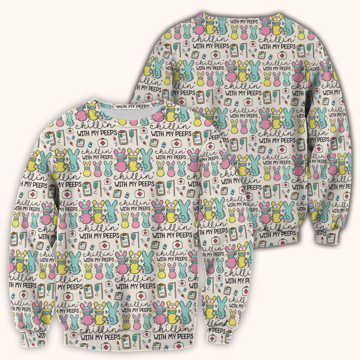 Bunny Nurse Chillin With My Peeps Scrub Top - Easter Gift