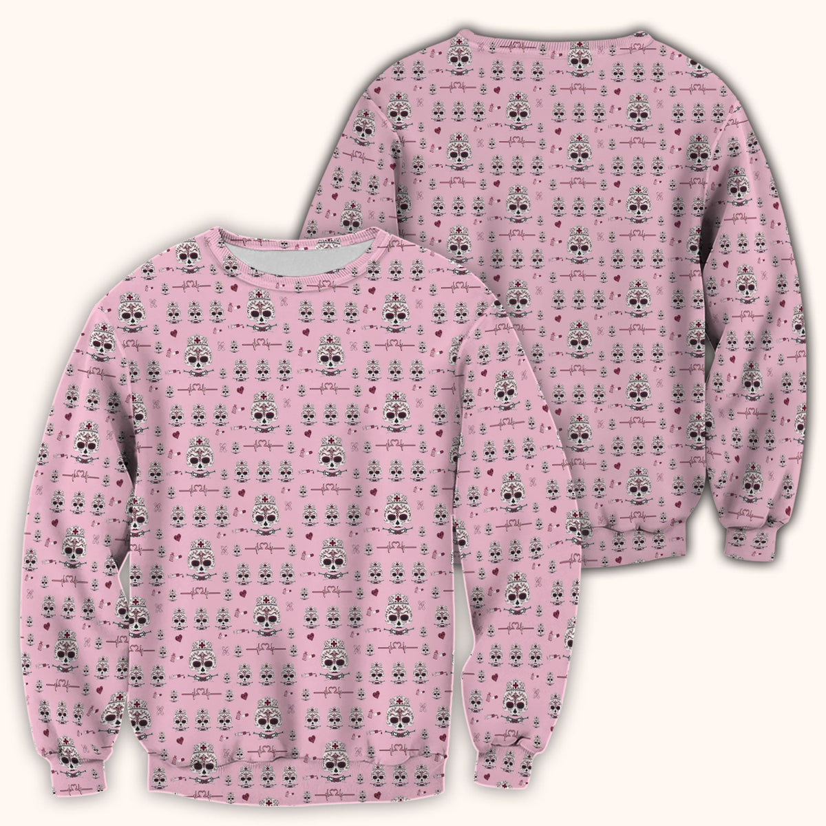 Sugar Skull Scrub Top, Skull Pattern Scrub Shirt, Breathable Fabrics Nursing Uniform