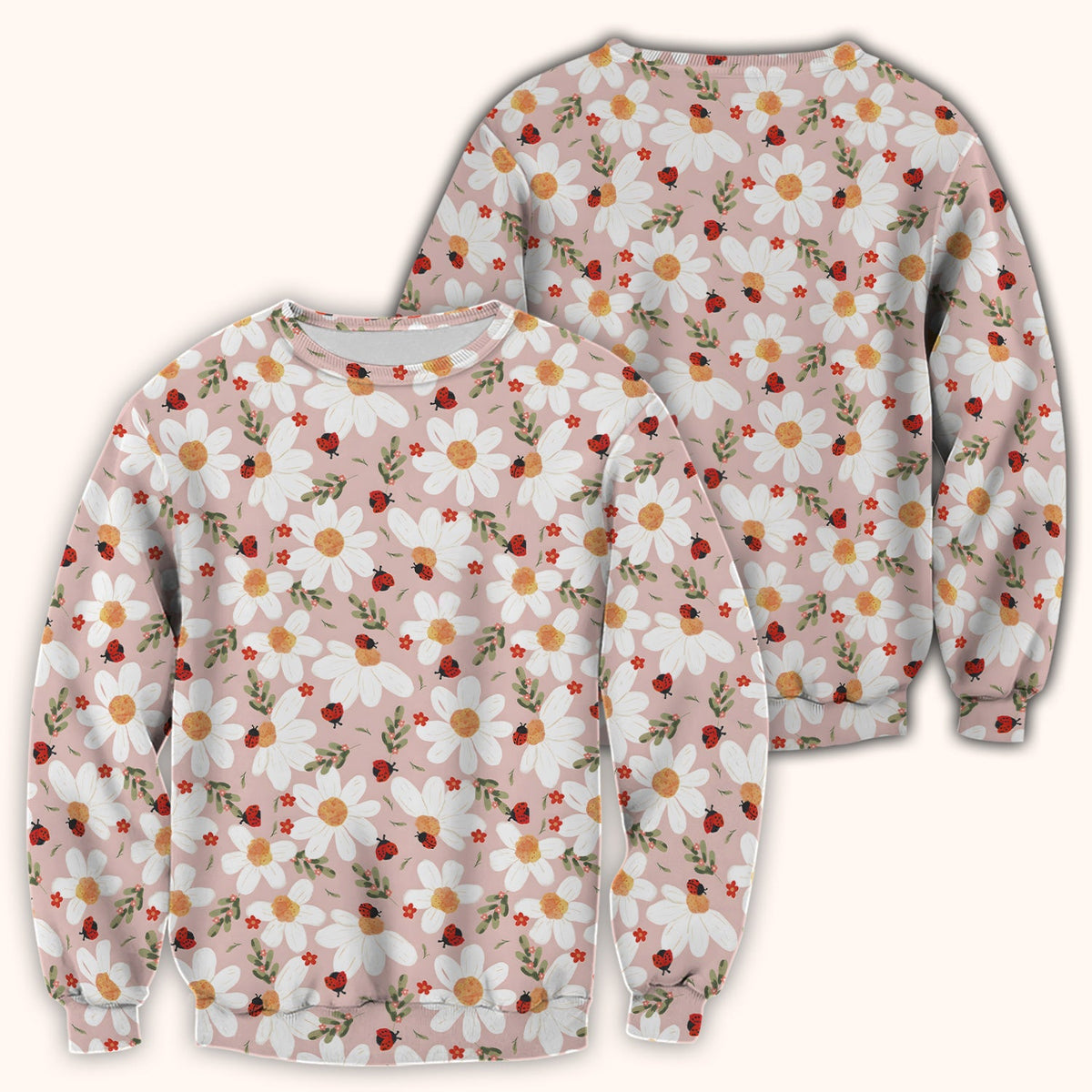 Daisy Ladybug Garden Blossom Pattern Scrub Top, Comfortable Scrubs for Nurses