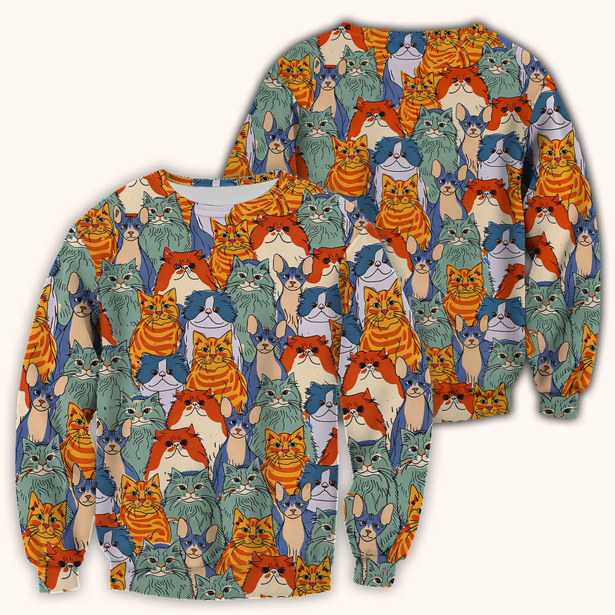 Multicolor Cat Faces Nurse Scrub Top