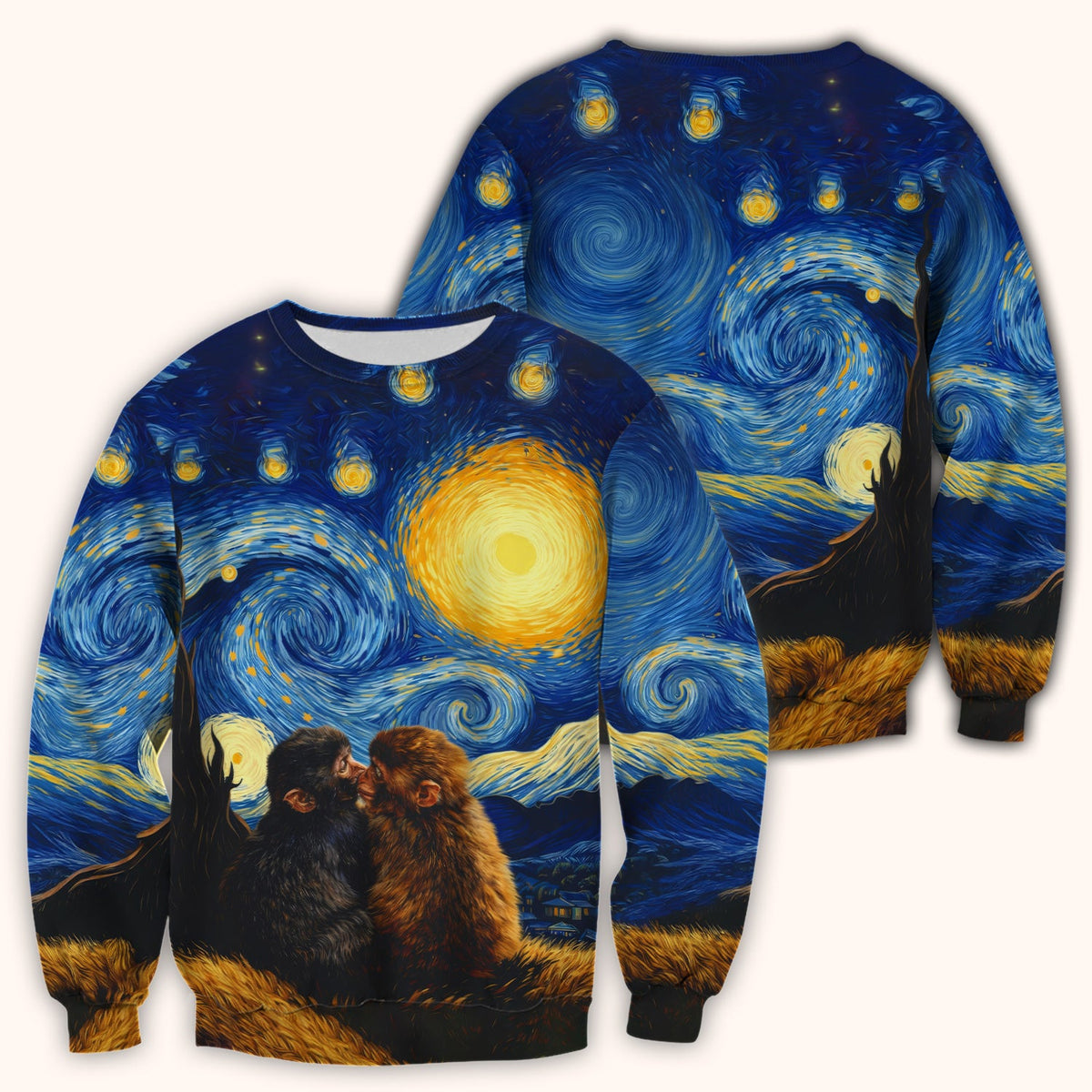 Romantic Monkey Night Sky Nurse Scrub Top