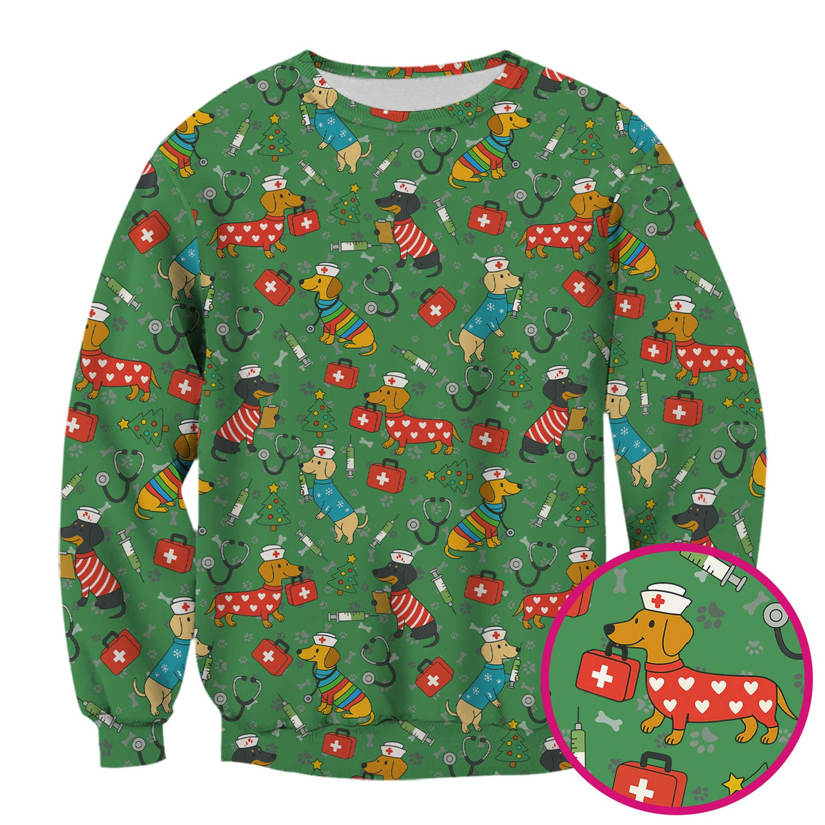 Christmas Dachshund Nurse Scrub Top