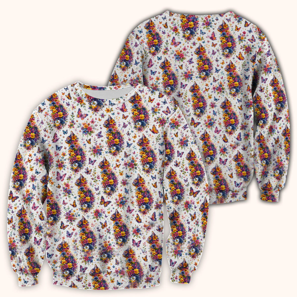 Floral Cat Butterfly Nurse Scrub Top