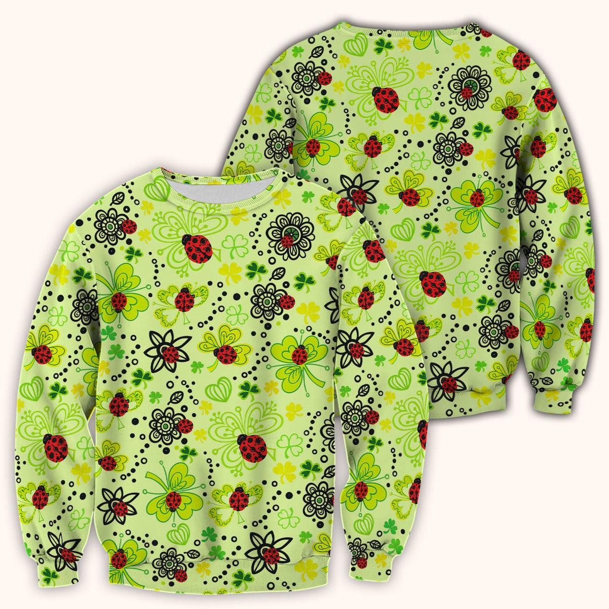 Ladybug Clover Floral Pattern Print Scrubs Nurses, Breathable Fabrics Nursing Uniform