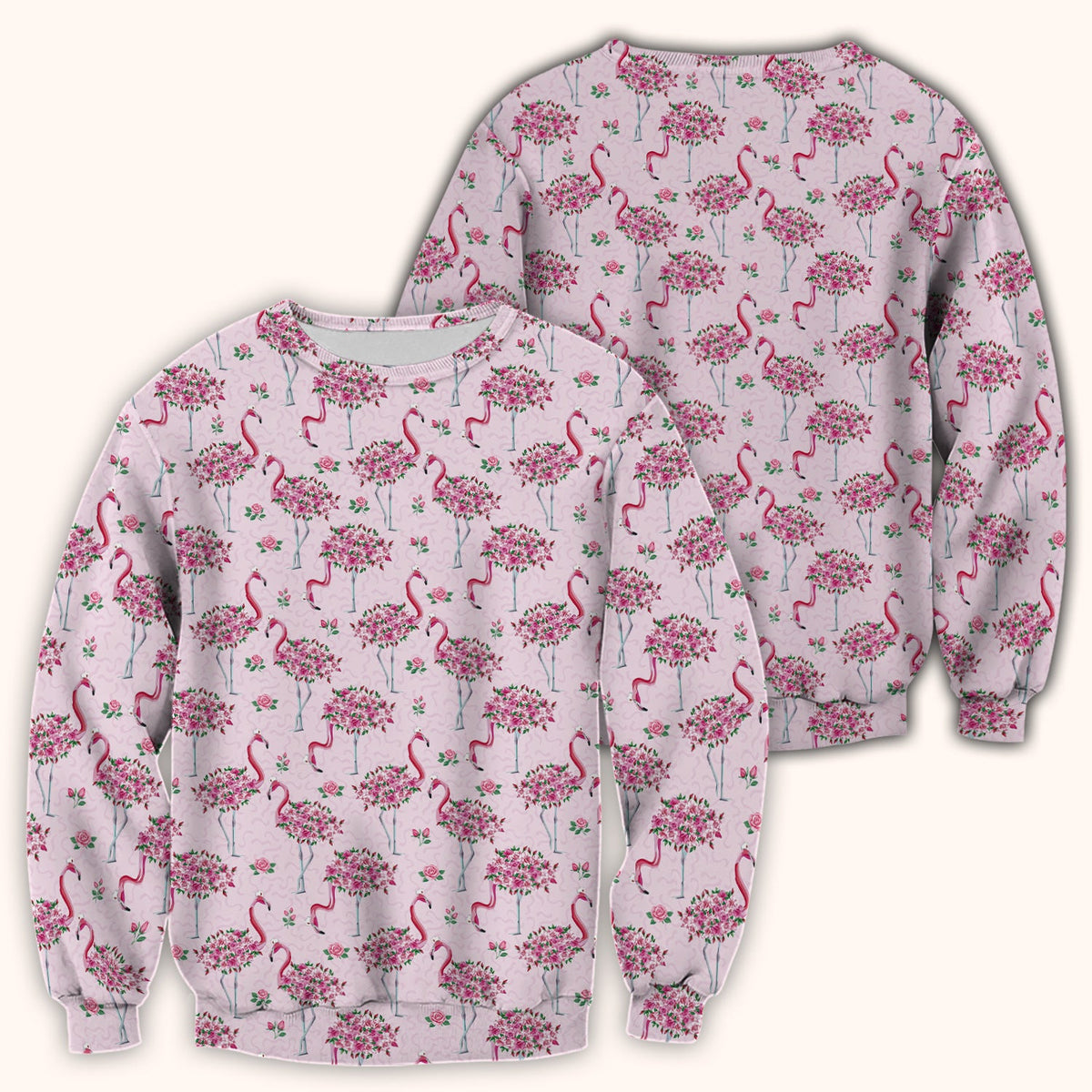 Pink Flamingo Floral Pattern Scrub Top, Comfortable Scrubs for Nurses