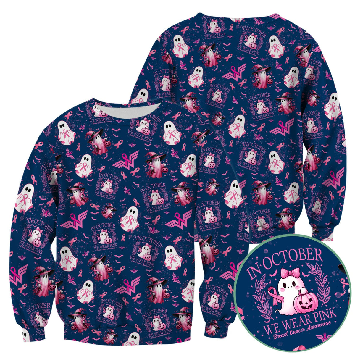 Pink Ribbon Ghost Witch Nurse Scrub Top - Breast Cancer Gift