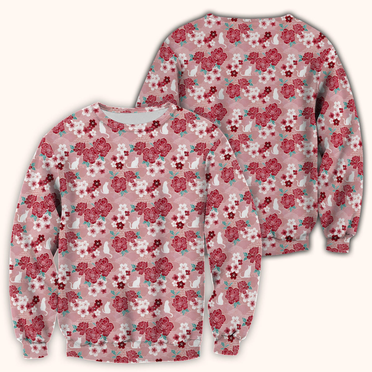 Floral White Cat Nurse Scrub Top