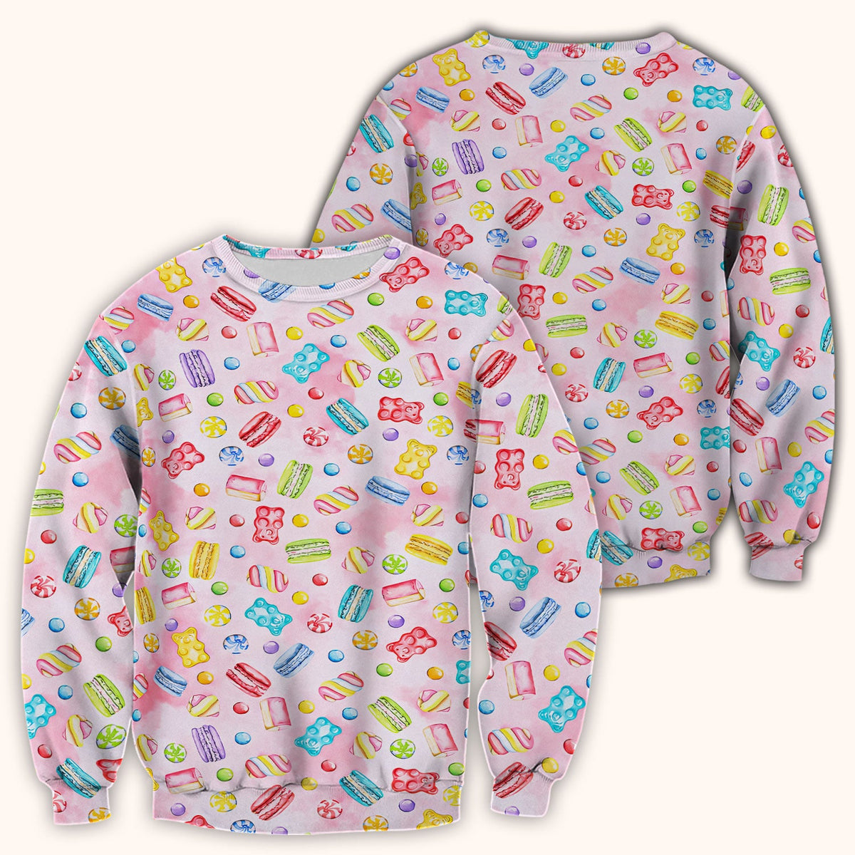 Cute Candy and Macaron Pattern Medical Scrub Top, Comfortable Scrubs for Nurses