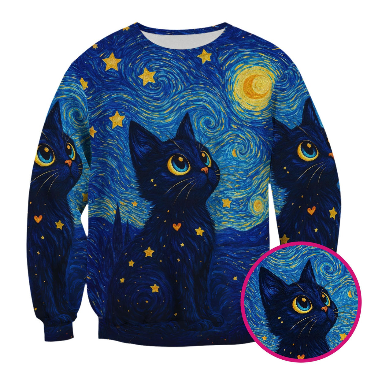 Black Cat Starry Night Nurse Scrub Top
