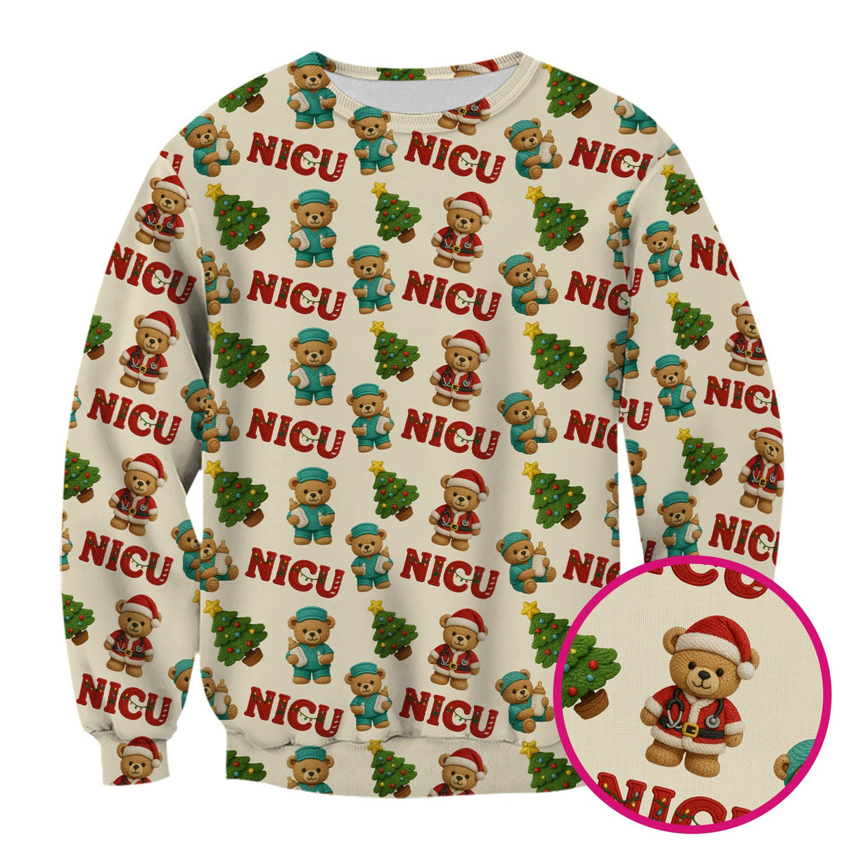 NICU Nurse Teddy Bear Scrub Top - Christmas Gift