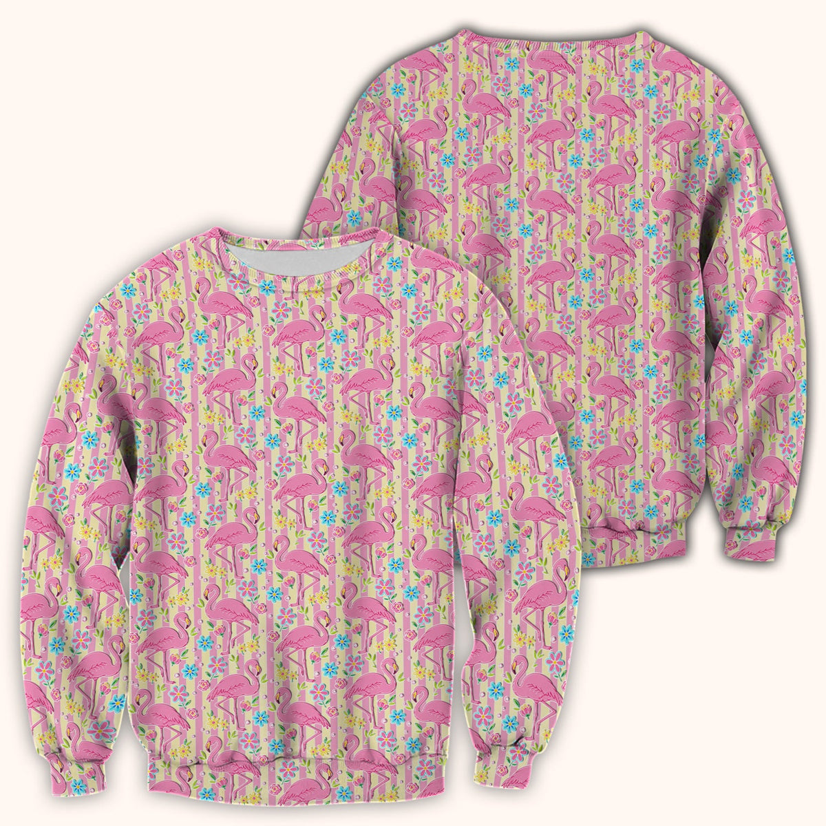 Pink Flamingo Flower Stripe Nurse Scrub Top