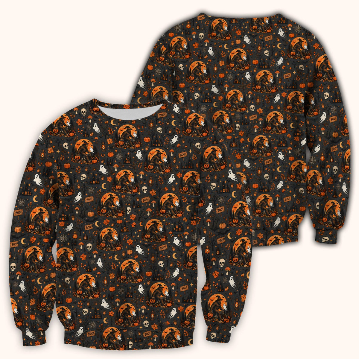 Bigfoot Ghost with Pumpkin Nurse Scrub Top - Halloween Gift