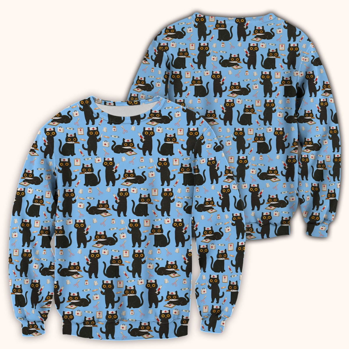 Cute Black Cat Nurse Scrub Top