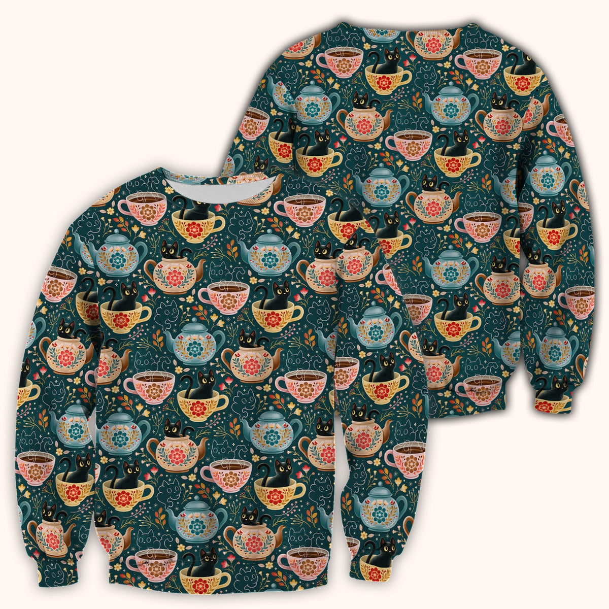 Black Cat Tea Party Veterinary Nurse Scrub Top