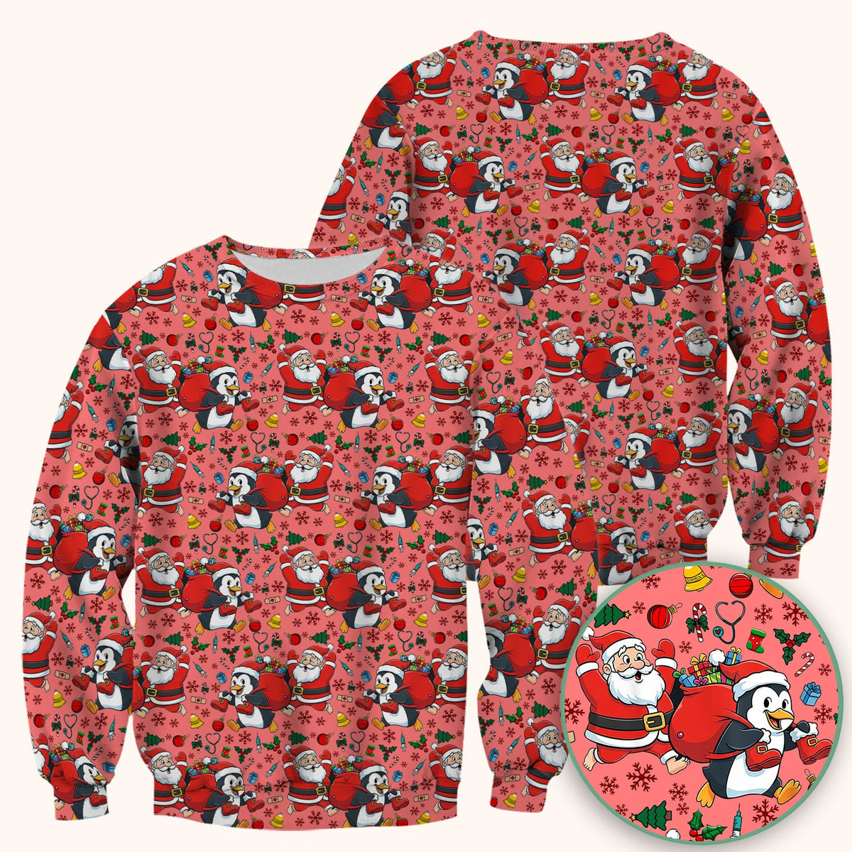Penguin Santa Nurse Scrub Top - Christmas Gift