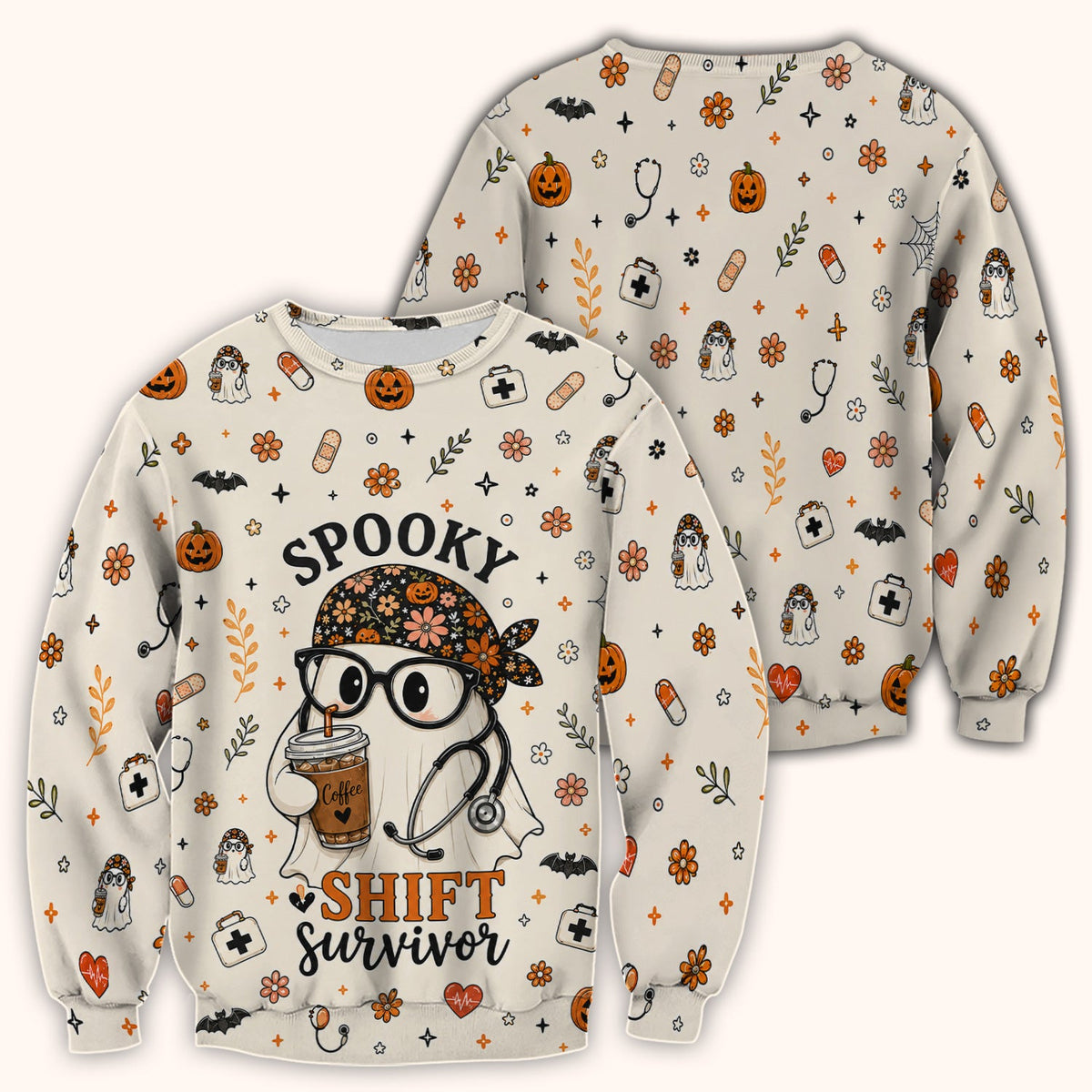 Shift Survivor Ghost Nurse Scrub Top - Halloween Gift