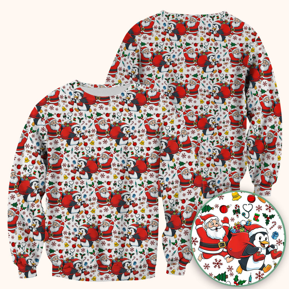 Penguin Santa Nurse Scrub Top - Christmas Gift
