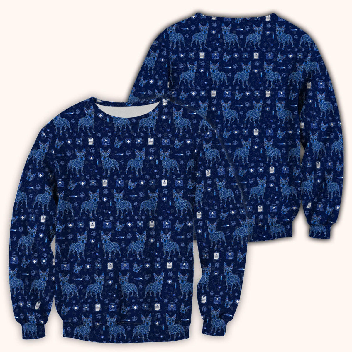 Blue Heeler Australian Cattle Dog Scrub Top, Australia Dot Art Pattern Shirt, Breathable Fabrics Nursing Uniform