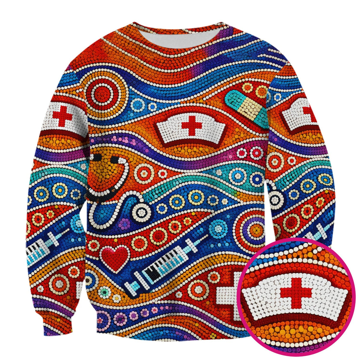 Aboriginal Dot Art Nurse Scrub Top, Artistic Medical Pattern Shirt, Breathable Fabrics Nursing Uniform