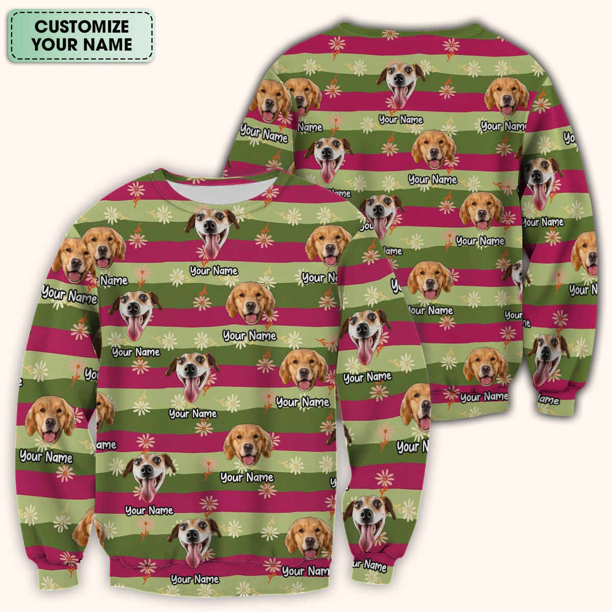 Personalized Dog Photo Spring Stripes Nurse Scrub Top