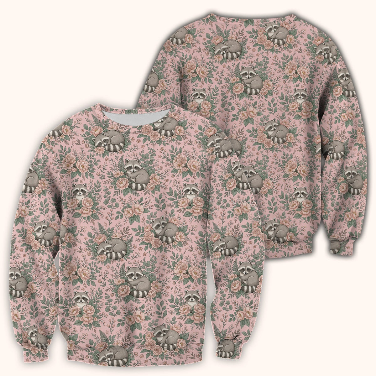 Sleeping Raccoon Rose Garden Nurse Scrub Top