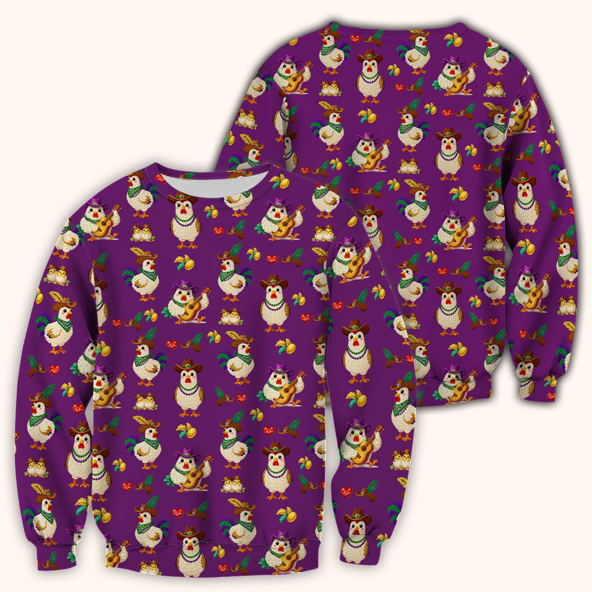 Mardi Gras Rooster Cowboy Nurse Scrub Top